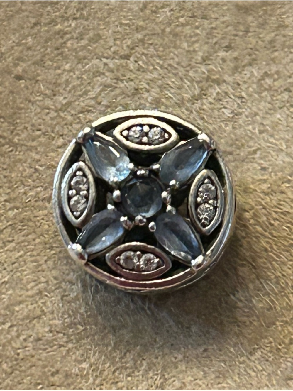 Pandora Silver Floral Charm with Pale Blue Stones